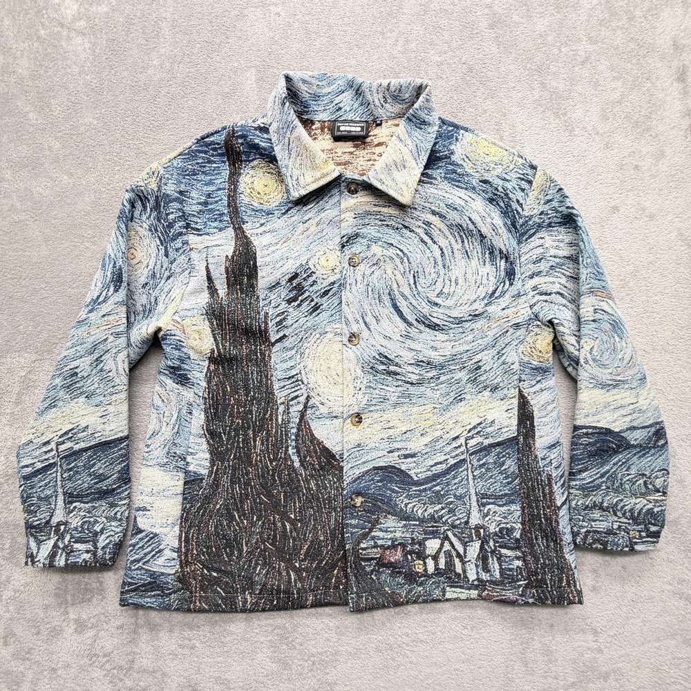 SUPER MASSIVE Shirt Mens XL Blue Starry Night Tapestry Button Up Relaxed Fit